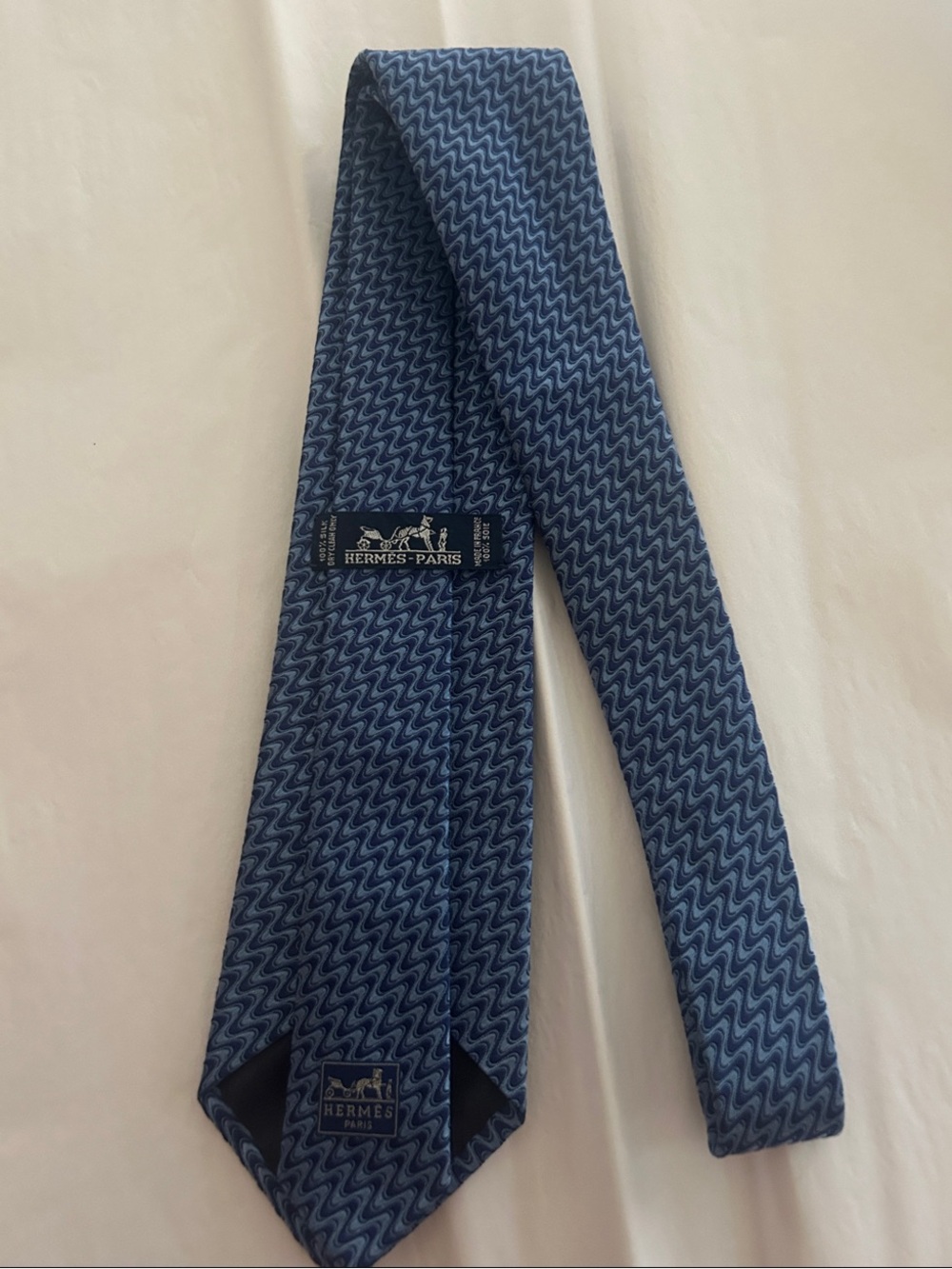 Hermes Blue Patterned Silk Tie